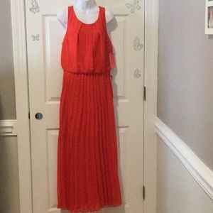 Coral Pleated Maxi Dress